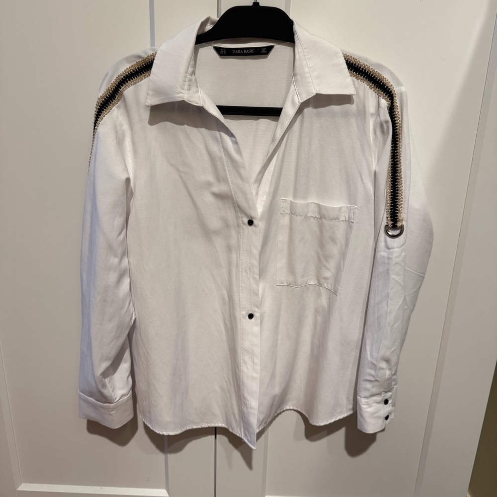 ZARA White Button-Up Poplin relaxed fit Shirt top M - Picture 5 of 10